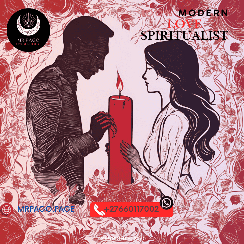 A couple holding hands over a burning red candle, symbolizing deepened commitment.