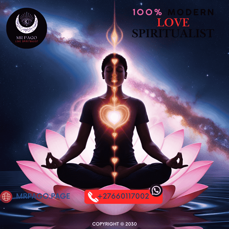 A person meditating with a glowing heart chakra, symbolizing divine love energy.