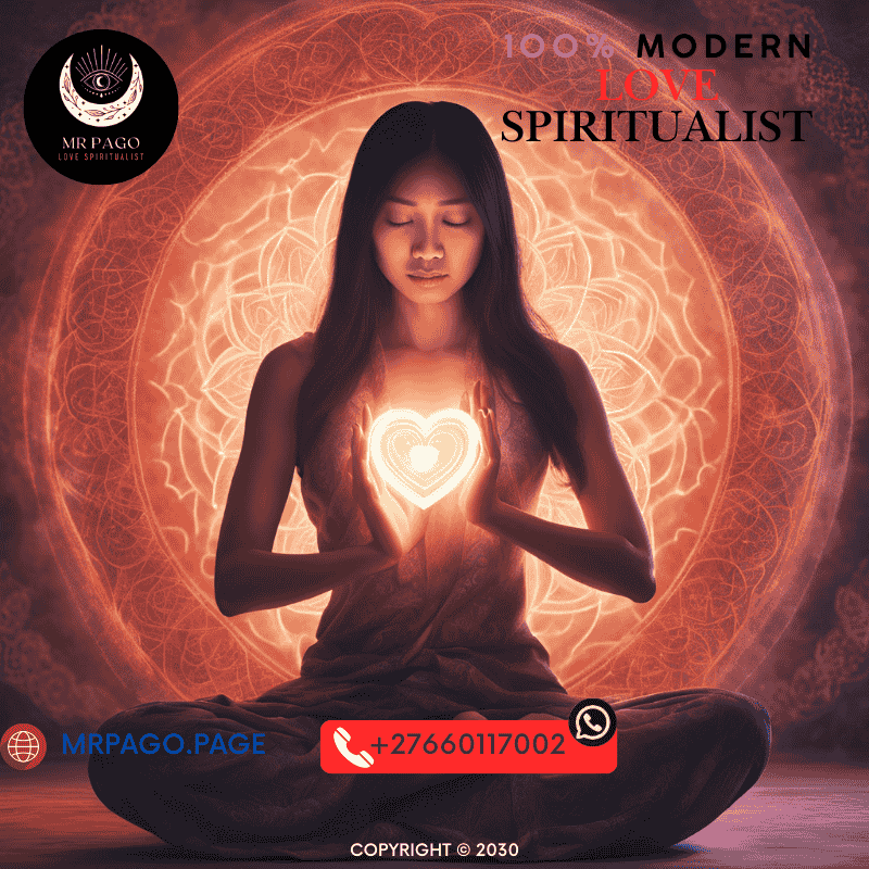 A person meditating with a glowing heart chakra, symbolizing love healing.