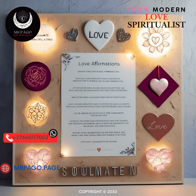 A vision board filled with love affirmations and soulmate manifestation symbols. (1)