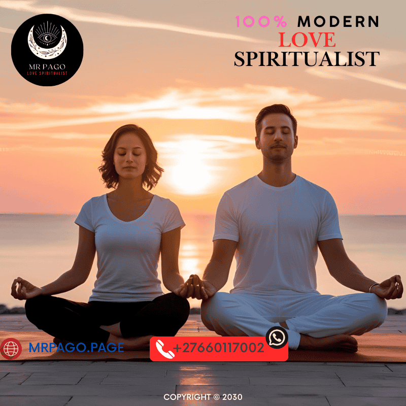 Couple meditating together under the sunset – How spiritual healing can strengthen a marriage