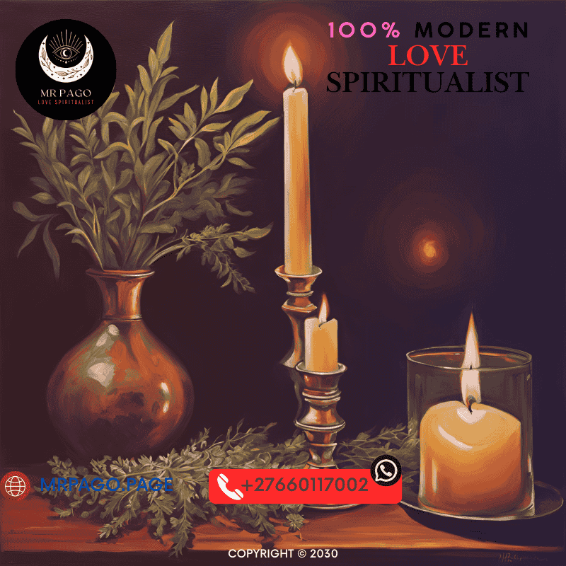 A burning candle surrounded by African herbs for love attraction. (1)