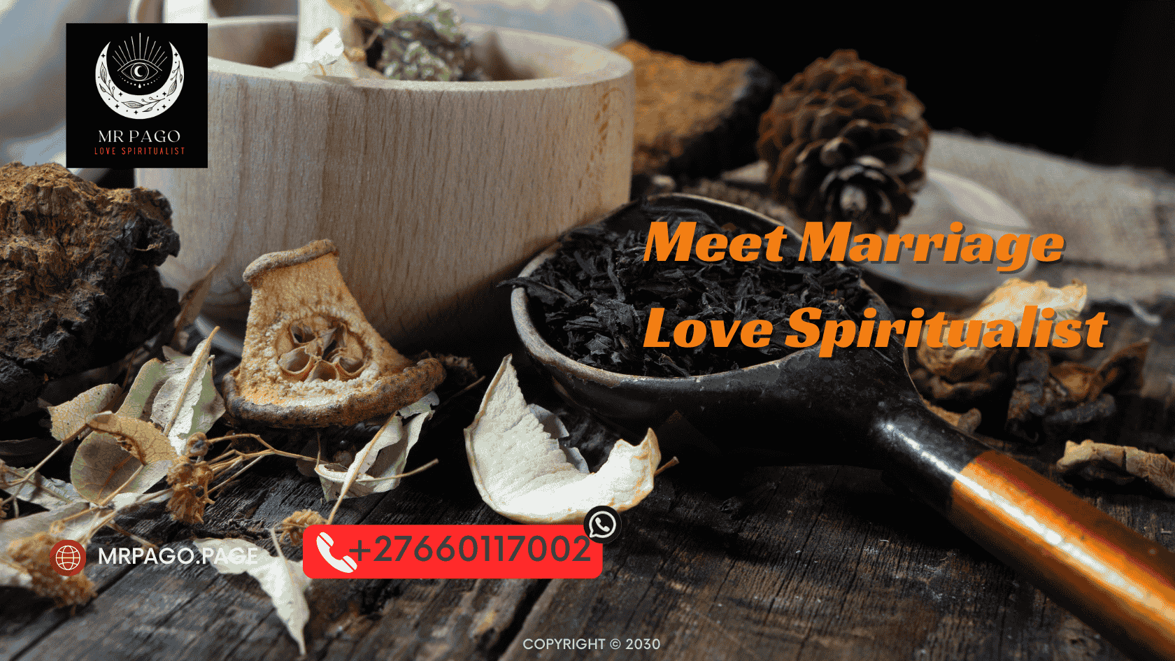 A traditional African healer preparing love Muti using herbs and spiritual tools.